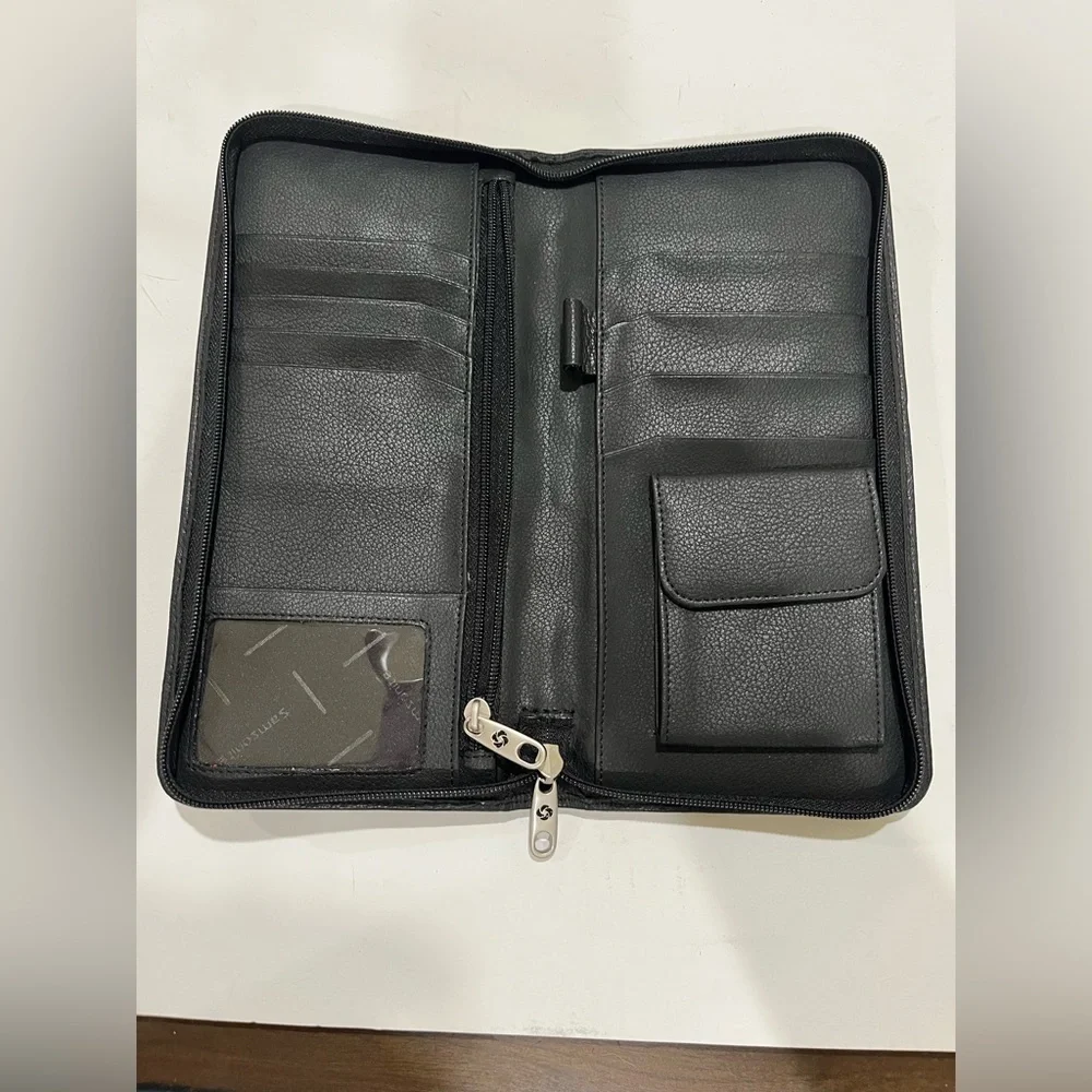 Samsonite black leather passport, travel trip ticket  holder